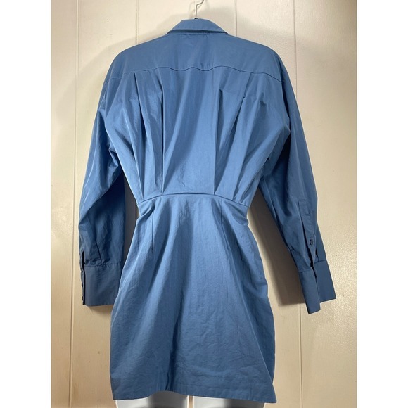 ZARA boho peasant Blue Button Front Shirt Dress Long Sleeve‎ Cinched Waist XS - Picture 2 of 10